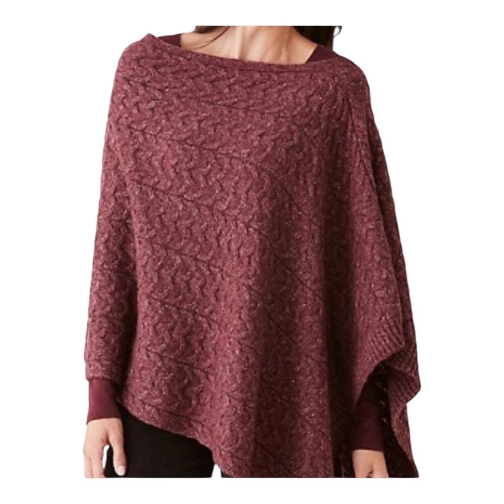 J. Jill Poncho Knit Purple One Size Asymmetrical Sweater Cozy Fall Classic